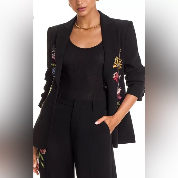Cinq a Sept Cheyenne Sequin-Embellished Floral-Embroidered Scrunched Blazer - Picture 5 of 11